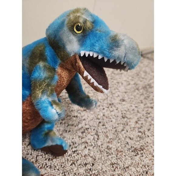 14" Blue T REX Dinosaur Plush Stuffed Animal Blue Green Aurora Tyrannosaurus Toy - Picture 7 of 12